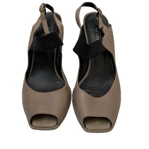 Audley London Taupe Peep Toe Slingback Elastic Instep Strap Sz Rt 39.5/ Lt 40